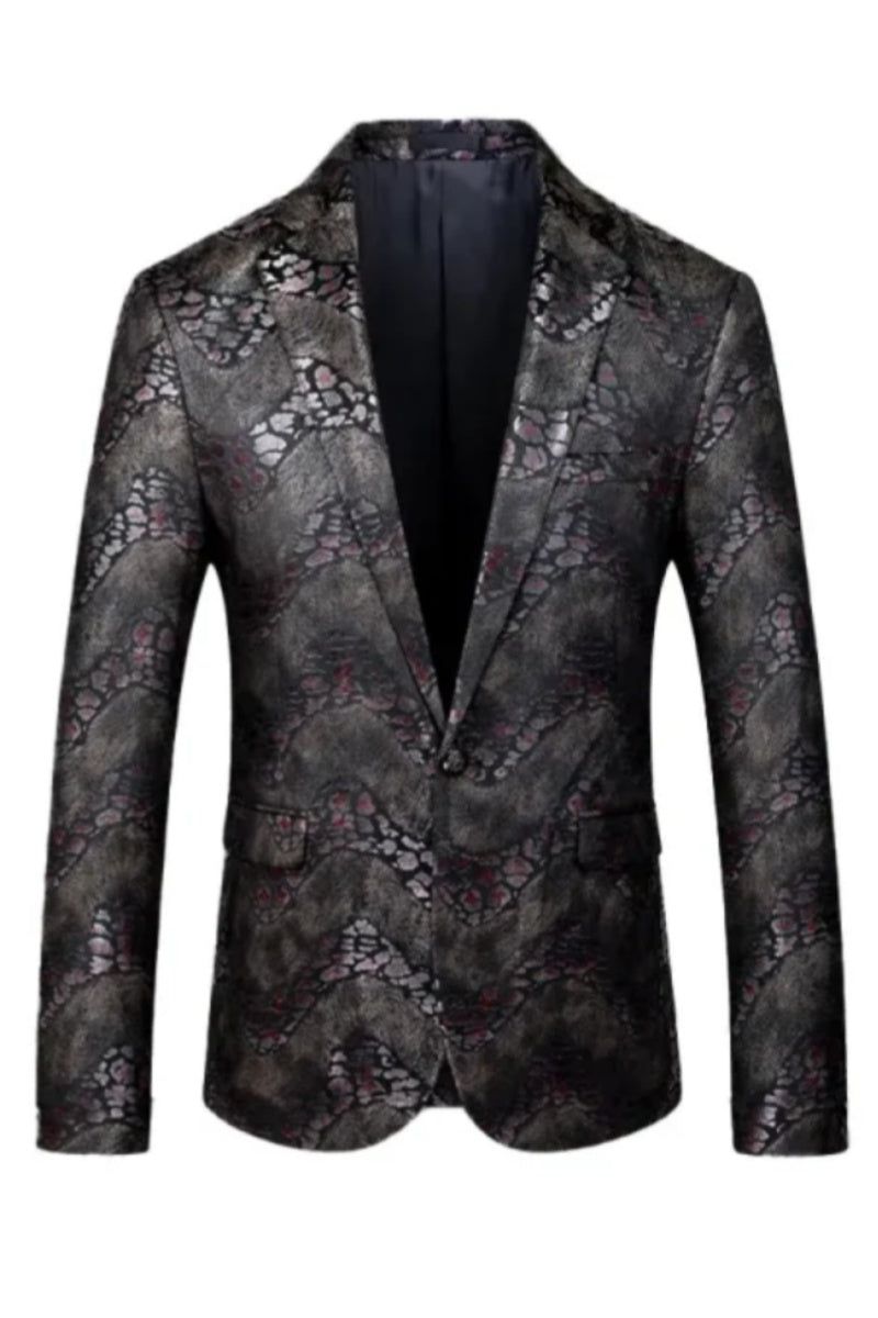 Fashion Black Jacquard Notched Lapel Cool Blazer For Men