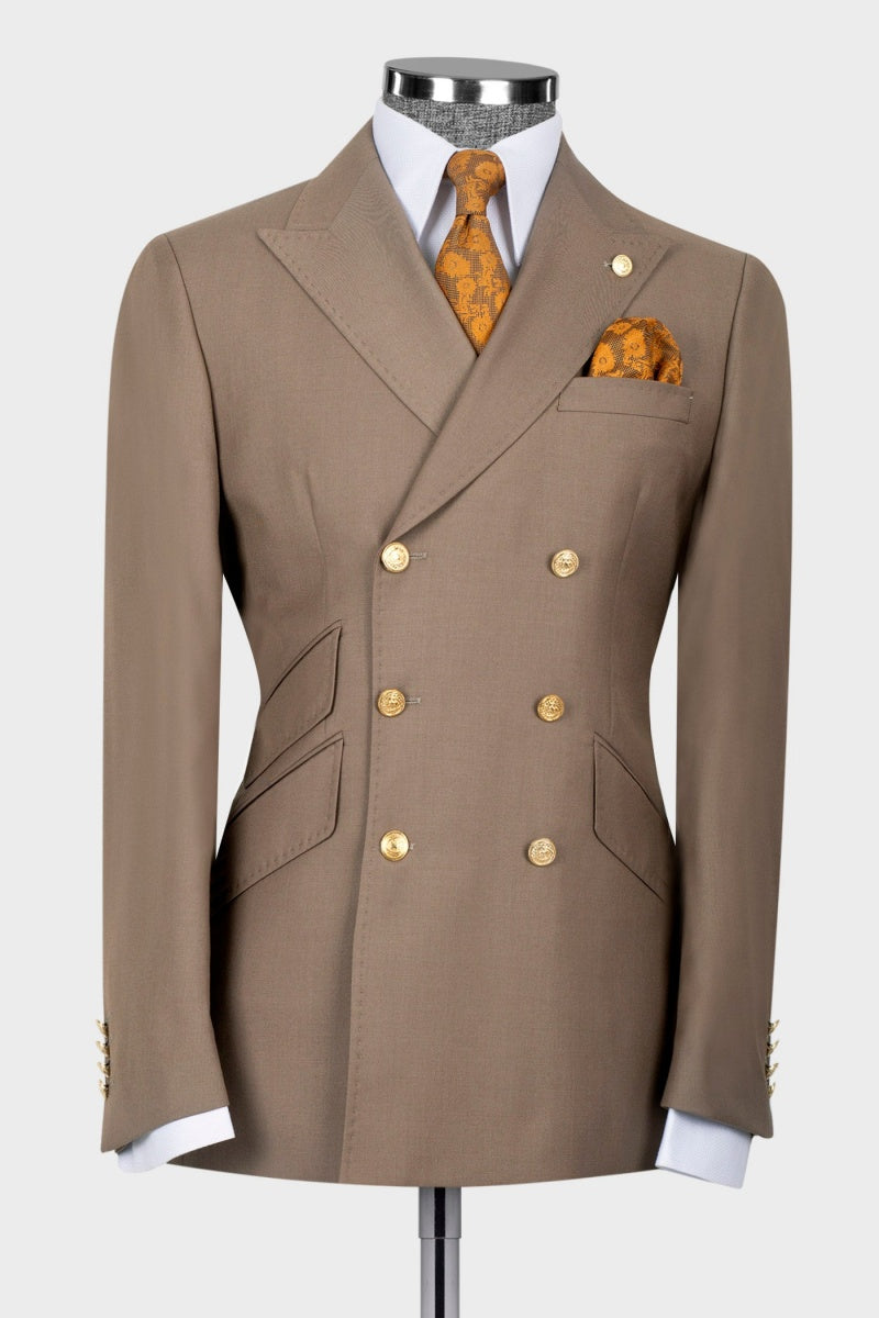 Modern Khaki Double Breasted Stylish Slim Fit Men Suits