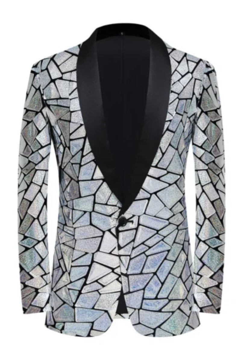 Chic Plaid Shiny Silver Sequins Men's Jacket