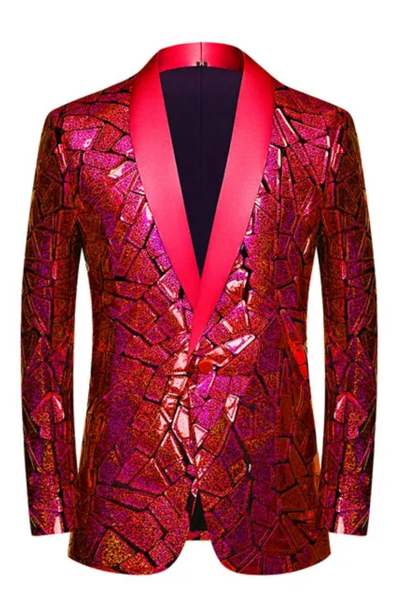 Chic Plaid Shiny Silver Sequins Men's Jacket