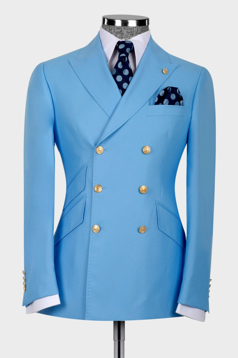 Fashion Sky Blue Glamorous Double Breasted Men's Prom Suits