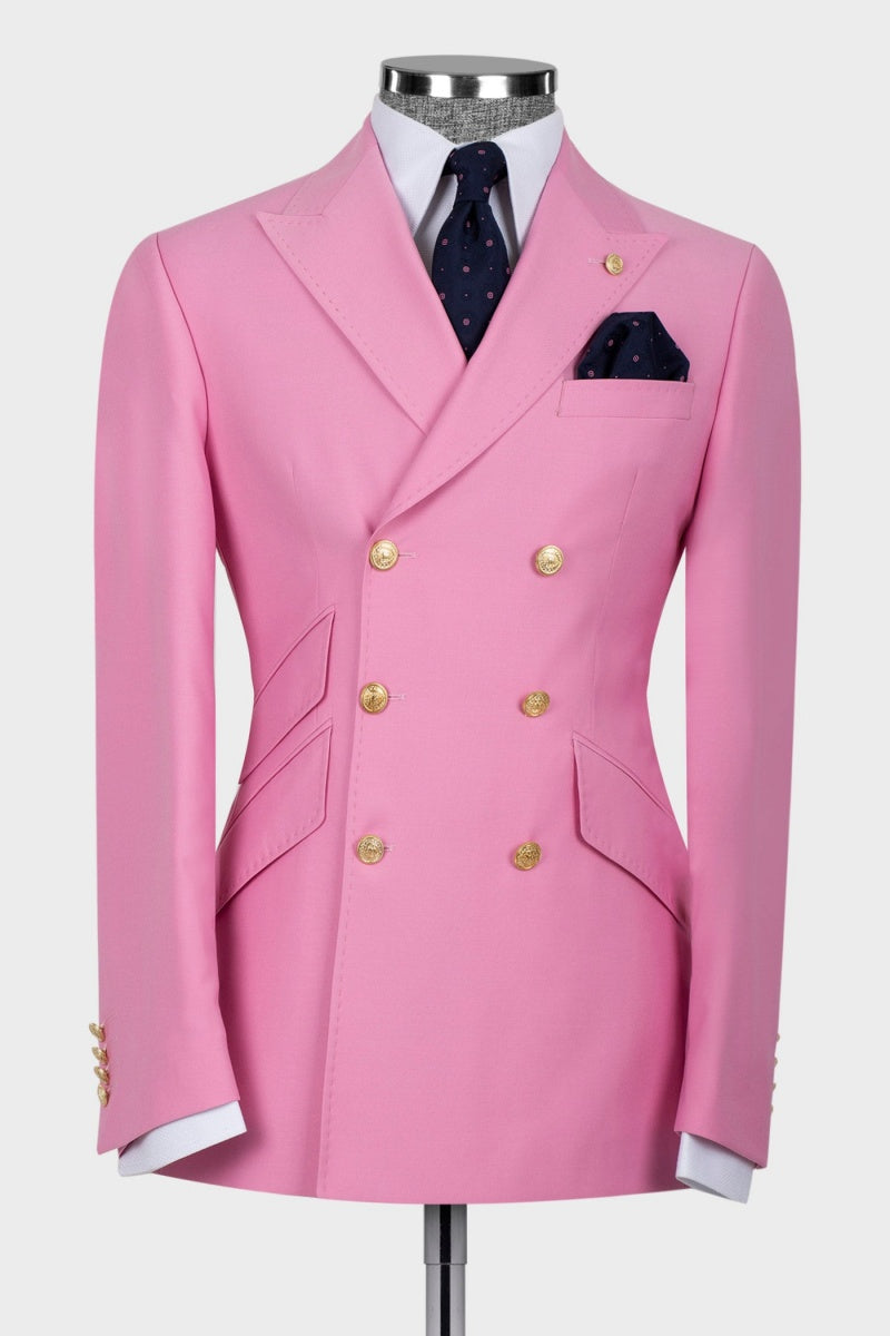 Modern Pink Double Breasted Prom Suits With 3 Slant Pockets