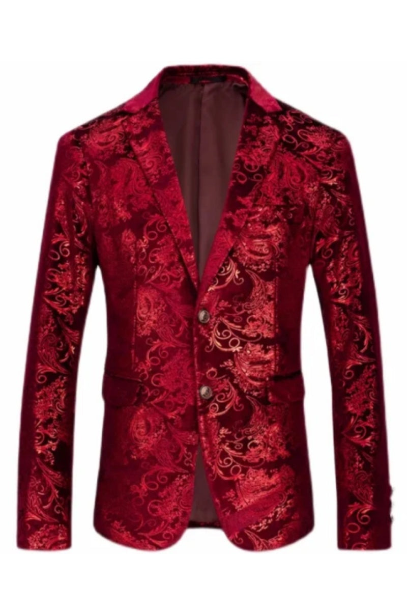 Fashion Velvet Floral Patterns Luxury Single Button Men Jacket
