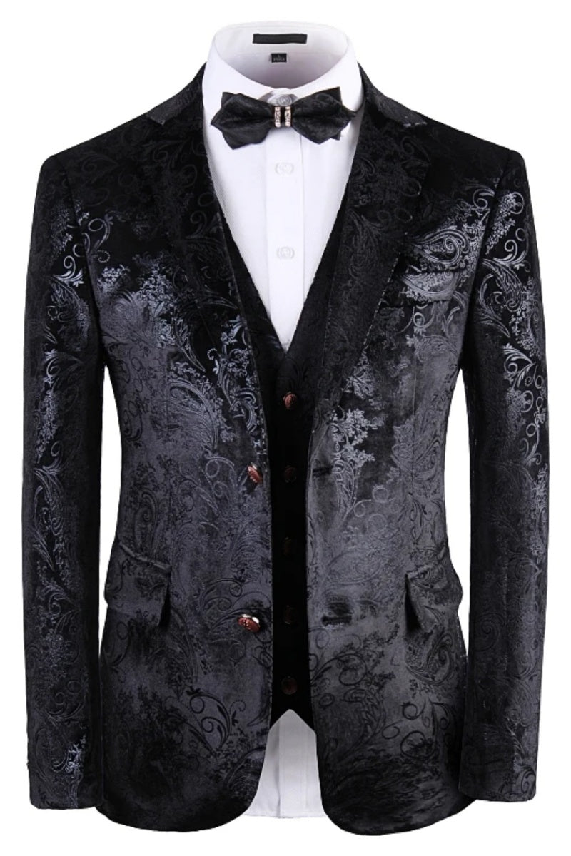 Fashion Velvet Floral Patterns Luxury Single Button Men Jacket