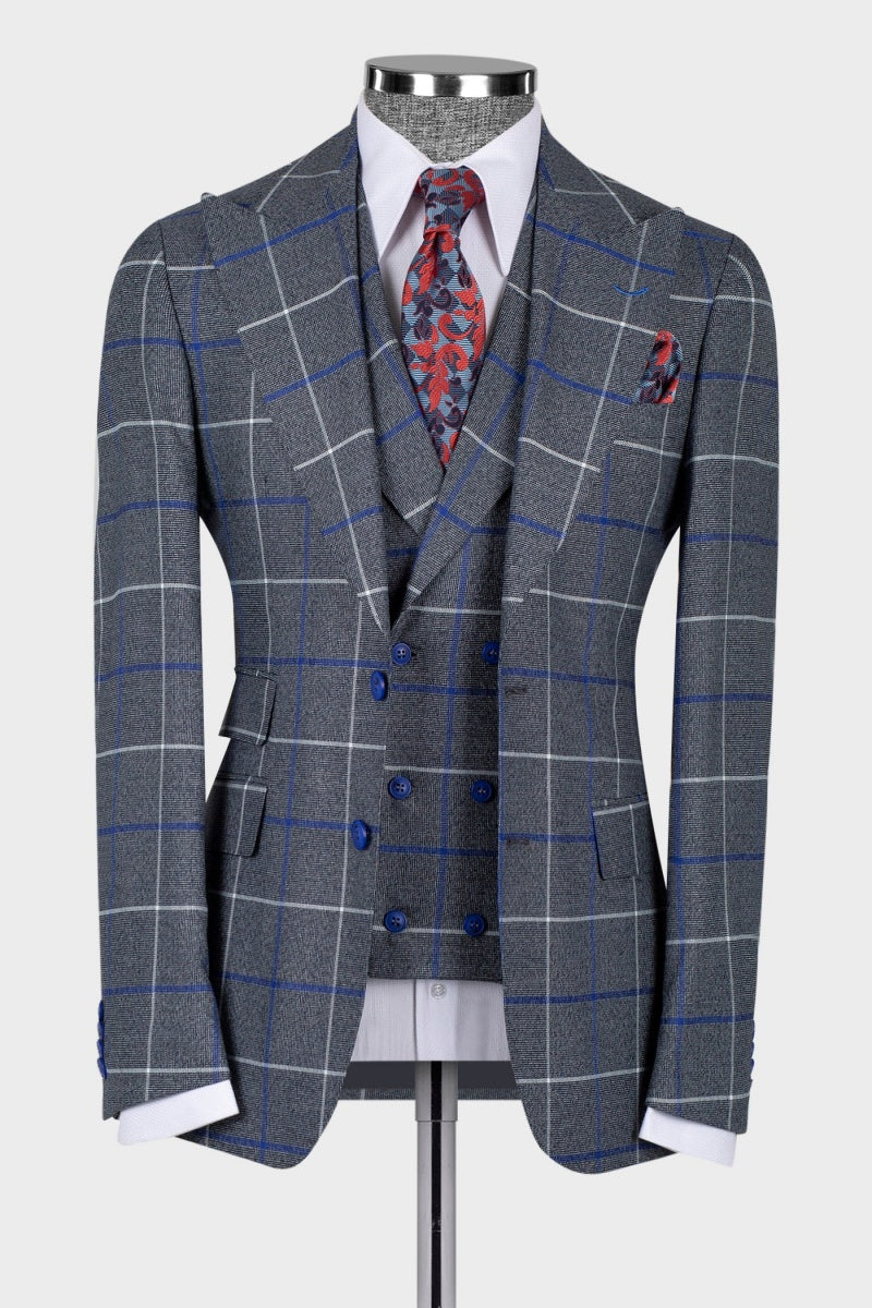 Stylish Gray Peaked Lapel 3 Pieces Formal Men Suits