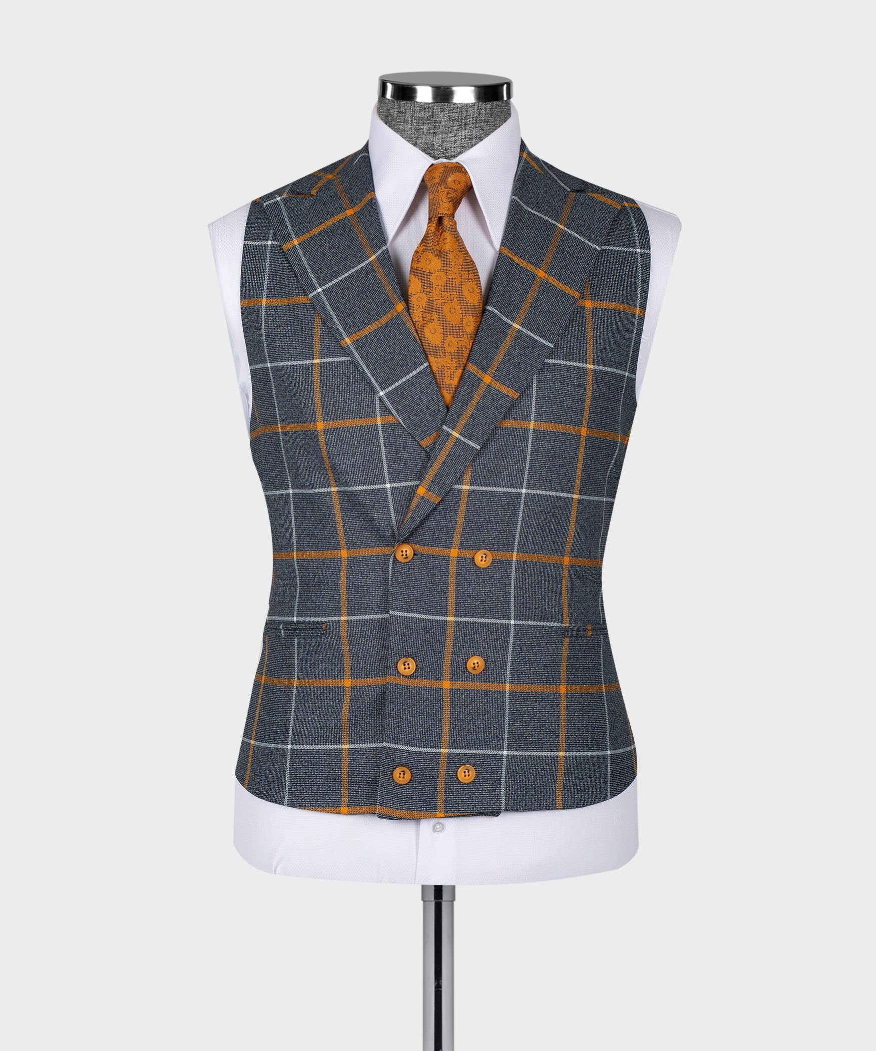 Simple Gray Plaid Slim Fit Business Men Suits With Waistcoat
