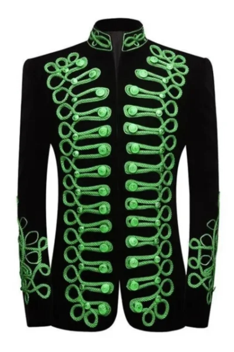 Fancy Stand Collar Embroidery Velvet Double-button Blazer