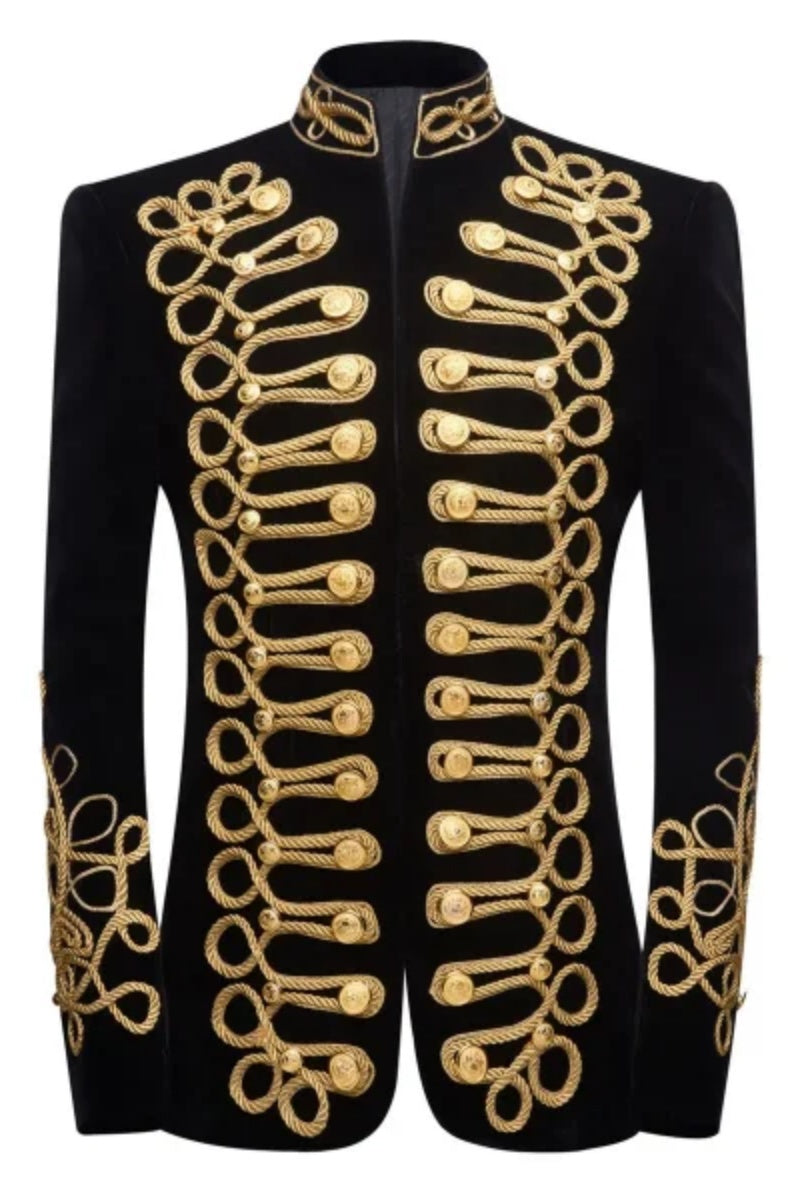 Fancy Stand Collar Embroidery Velvet Double-button Blazer