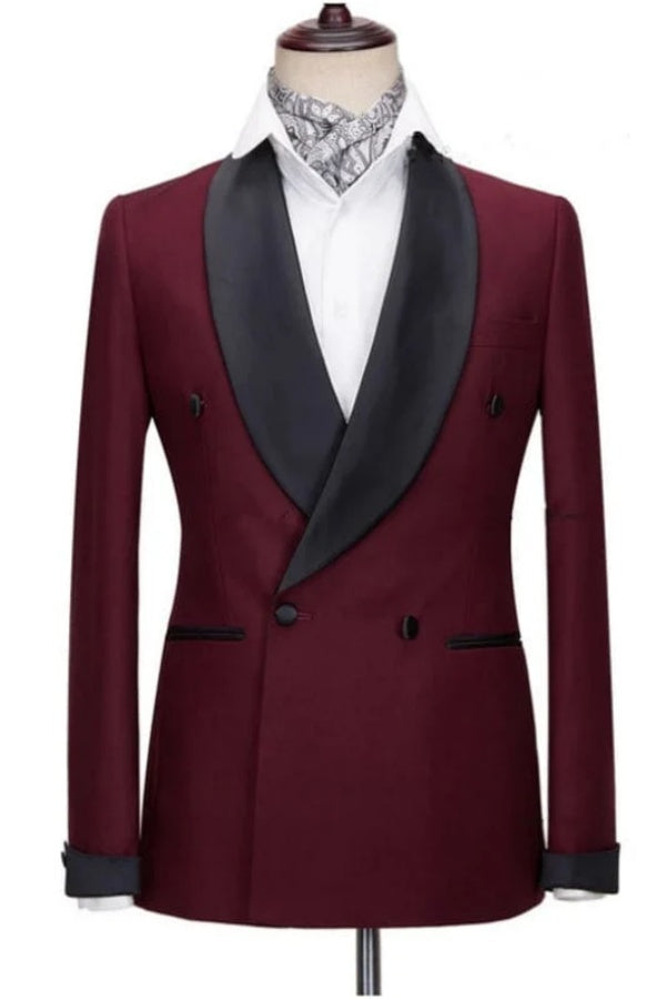 Glamorous Burgundy Double Breasted Shawl Lapel Wedding Suits