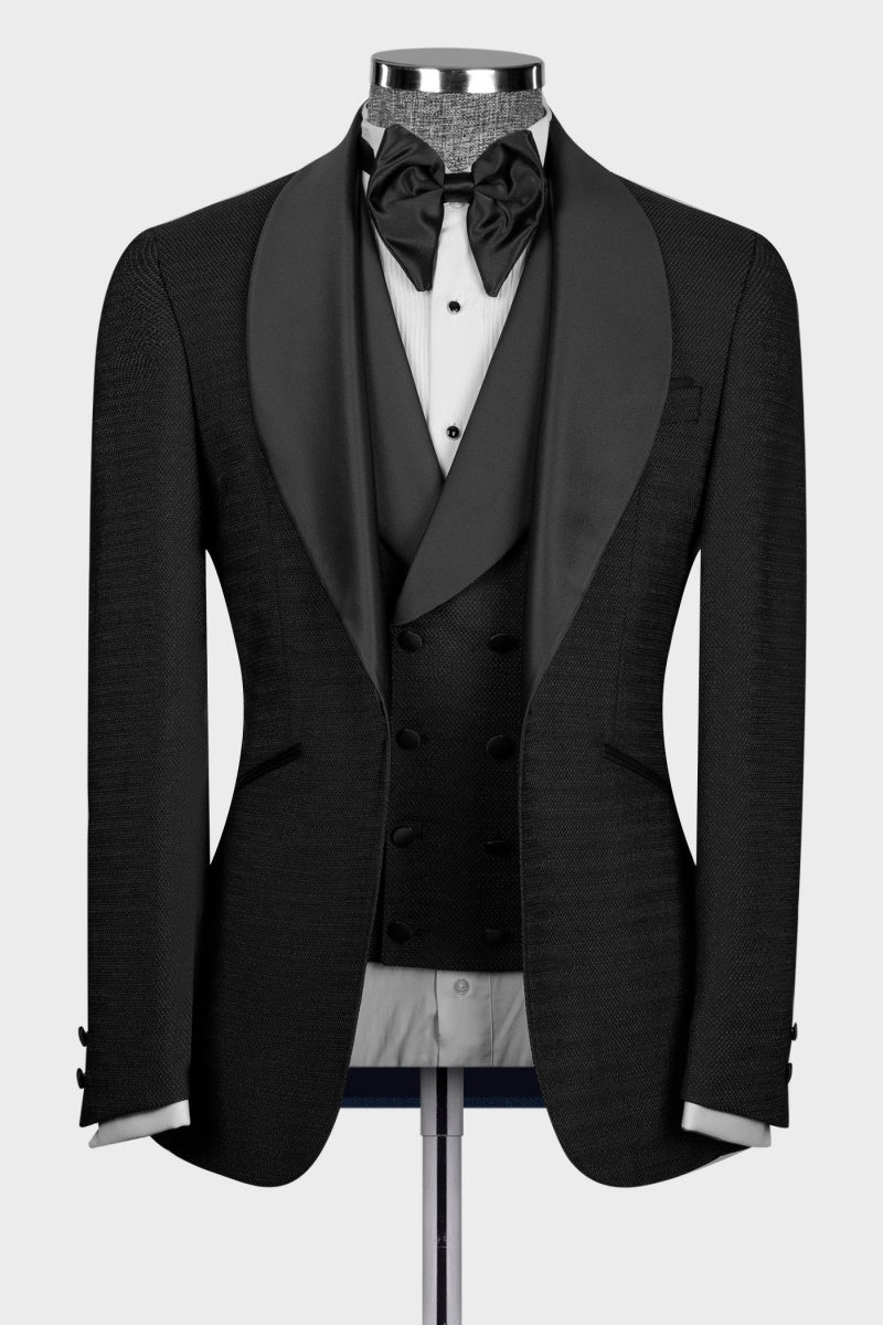 Classic Black 3 Pieces Shawl Lapel Wedding Men Suits