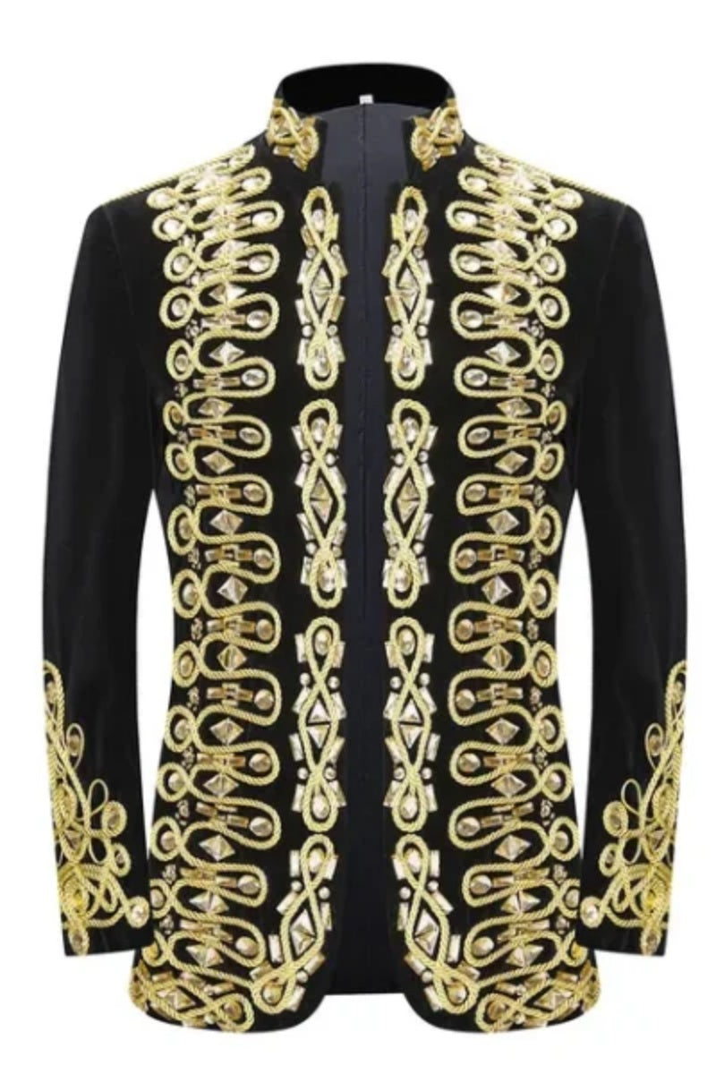 Stylish Velvet Gold Embroidery Men's Blazer