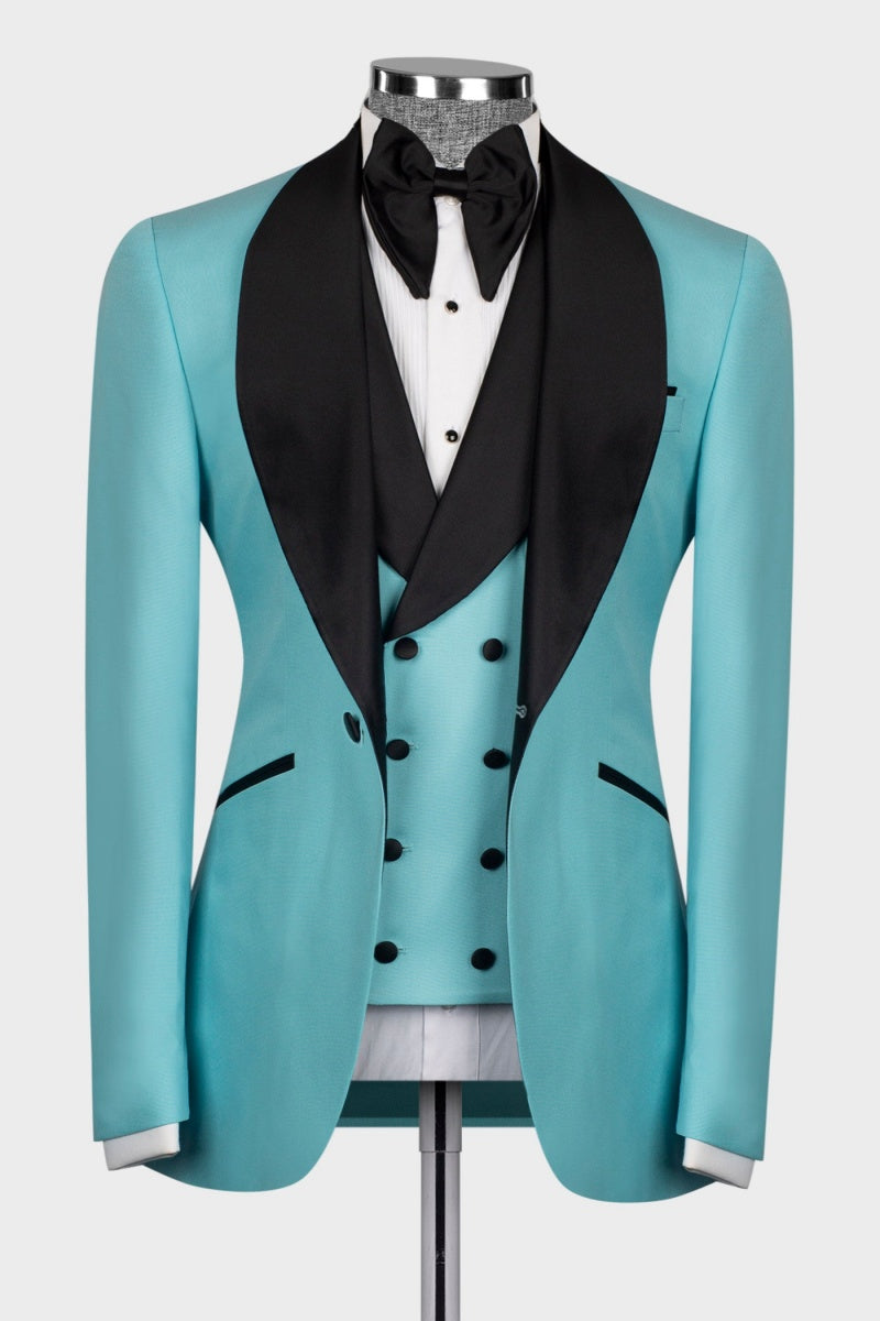 Popular Turquoise Shawl Lapel 3 Pieces Men's Wedding Suits