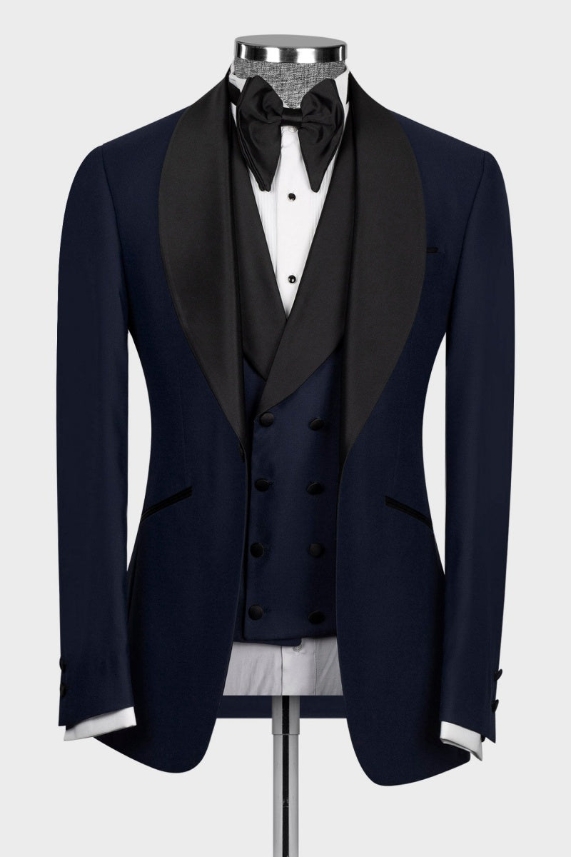 3 Pieces Modern Dark Blue Glamorous Slim Fit Wedding Men Suits