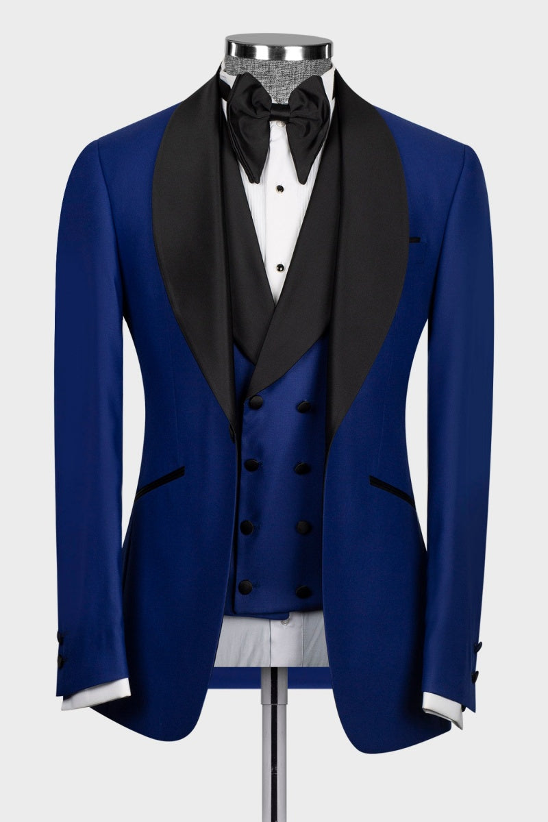 Royal Blue Fancy 3 Pieces Shawl Lapel Men's Wedding Suits