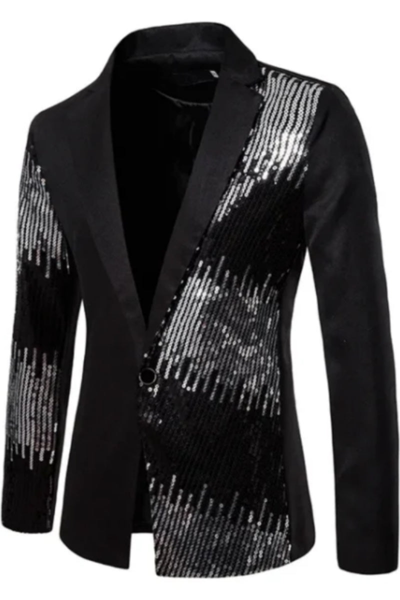 Shiny Sequin Men Slim Fit Single Button Blazer
