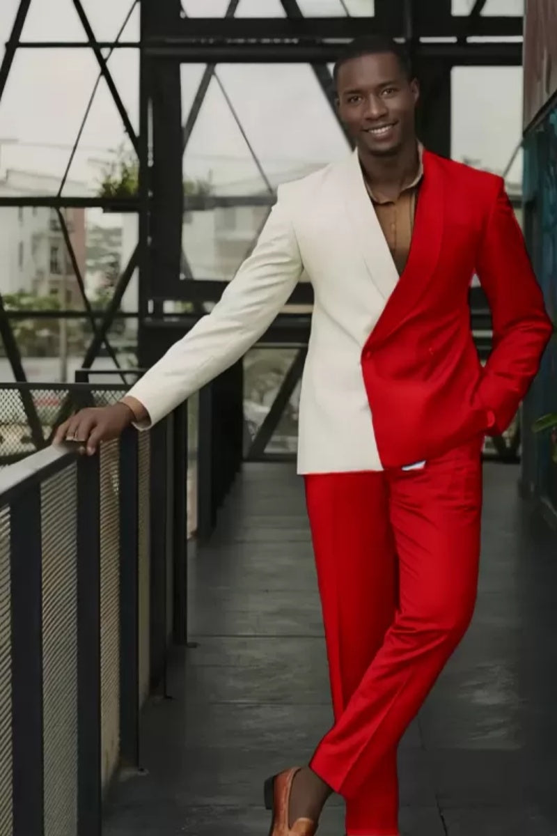New Arrival Red and White Shawl Lapel Fashion Prom Men Suits