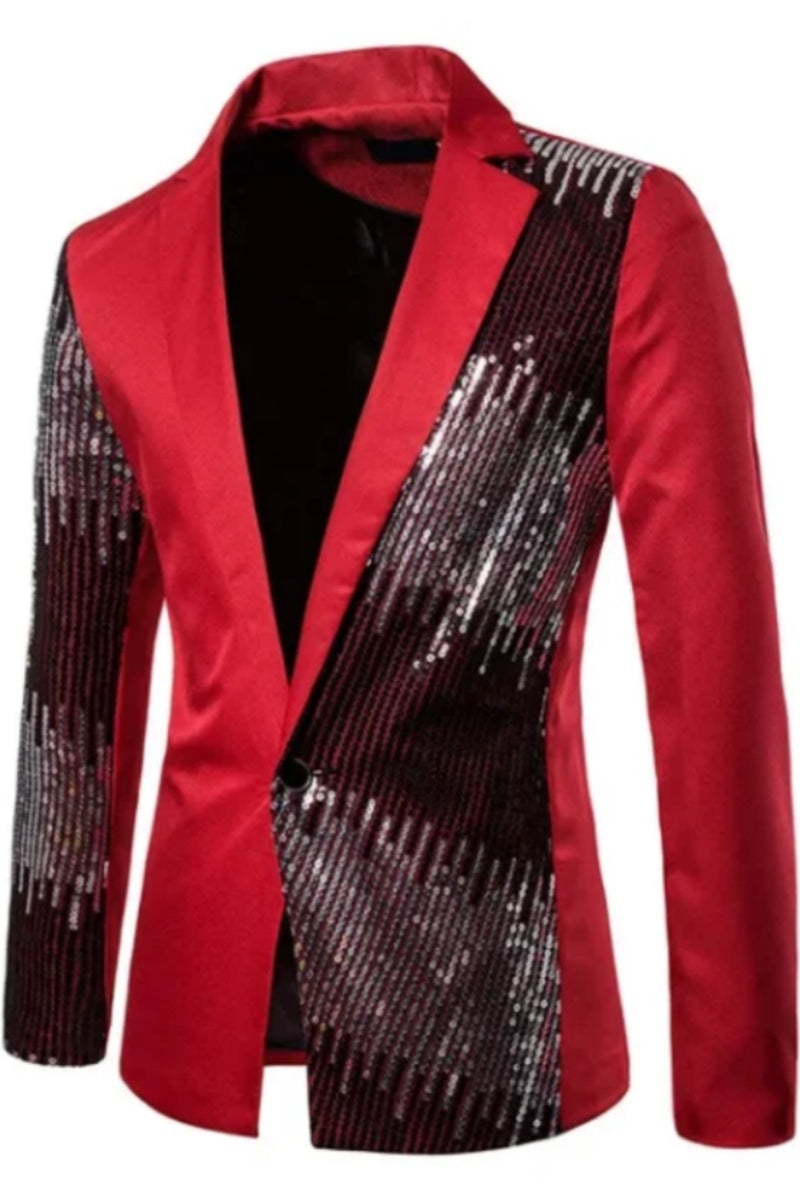 Shiny Sequin Men Slim Fit Single Button Blazer