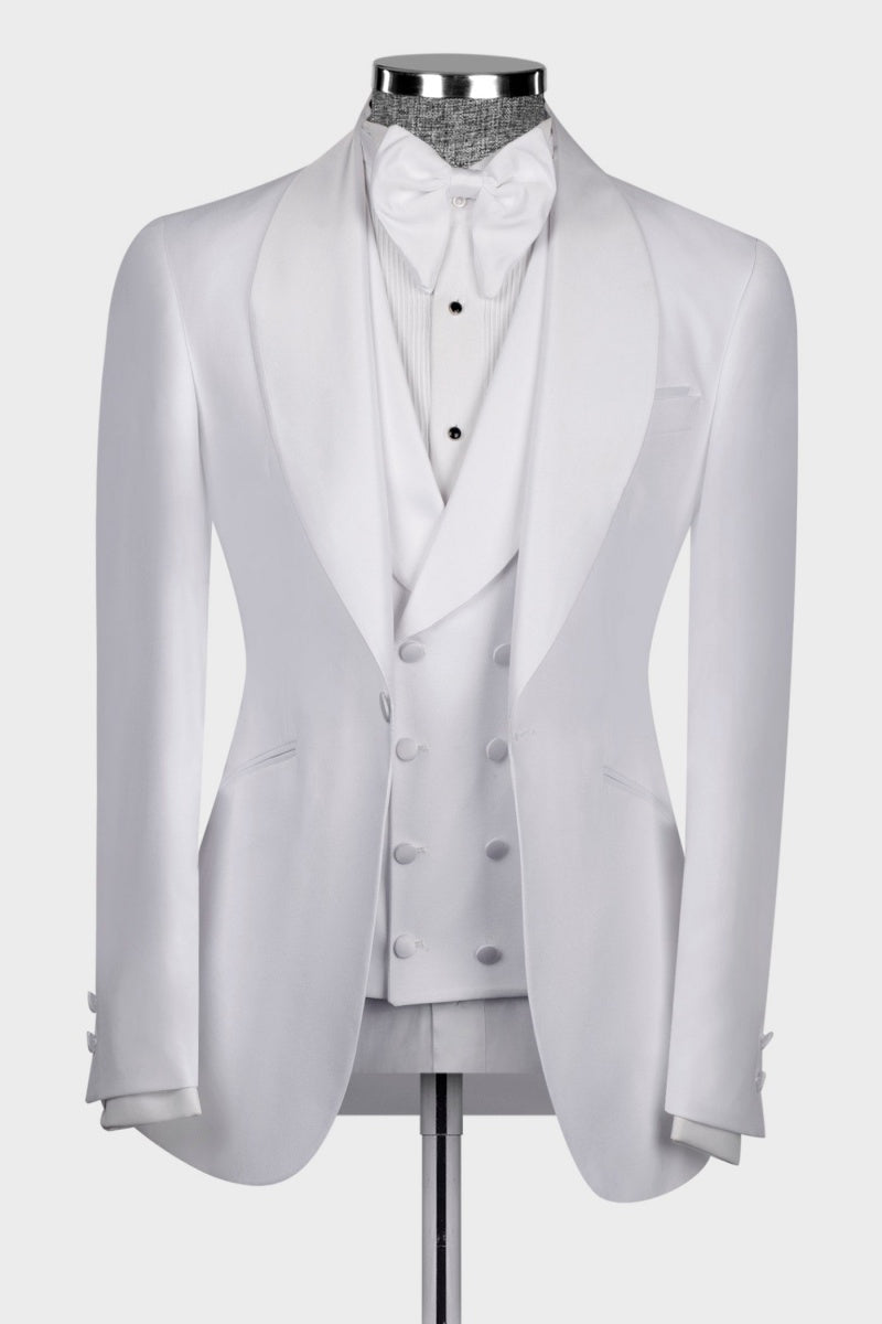Classic White Shawl Lapel Popular Wedding Suits With Waistcoat