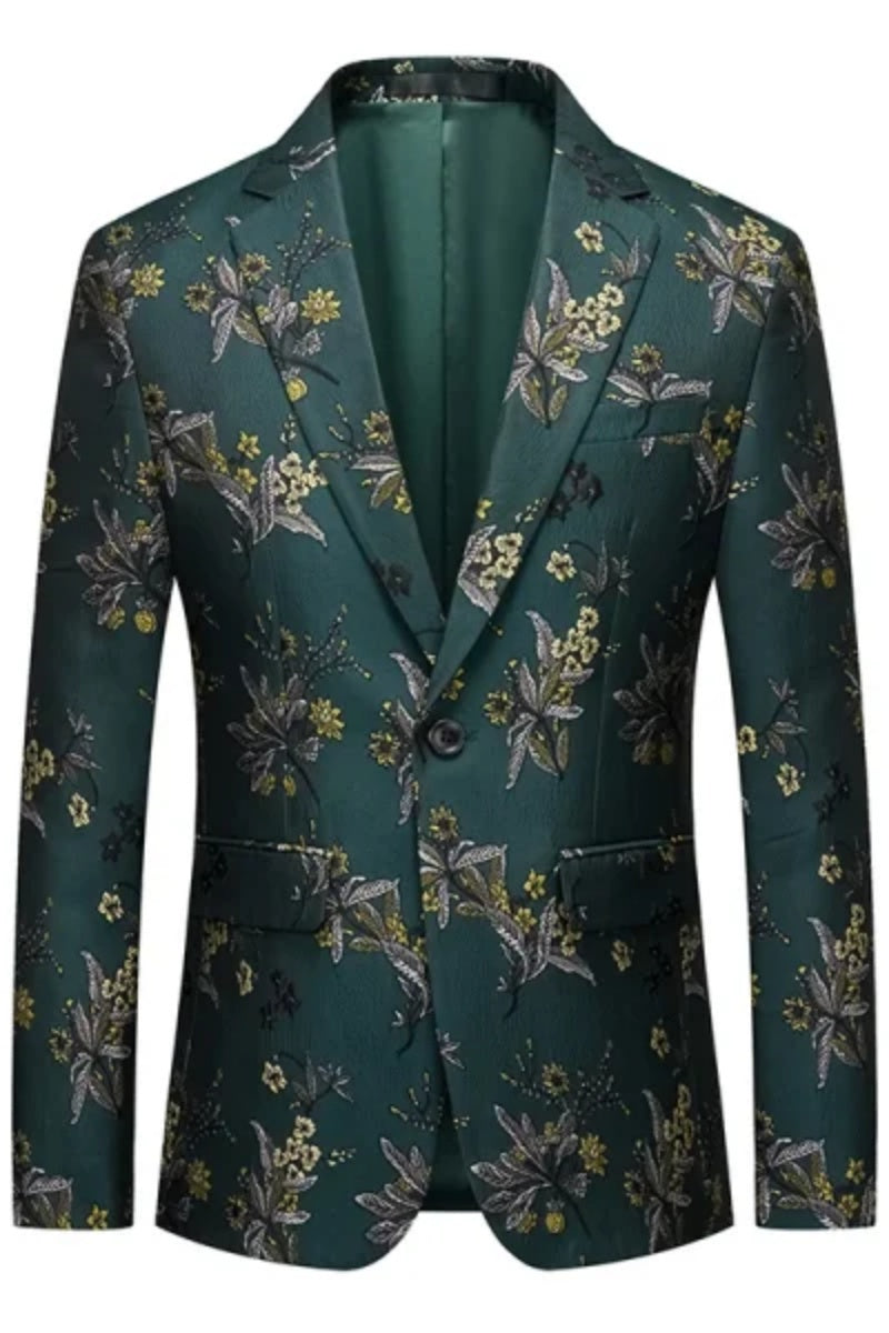 Chic Handsome Trend Green Pattern Blazer