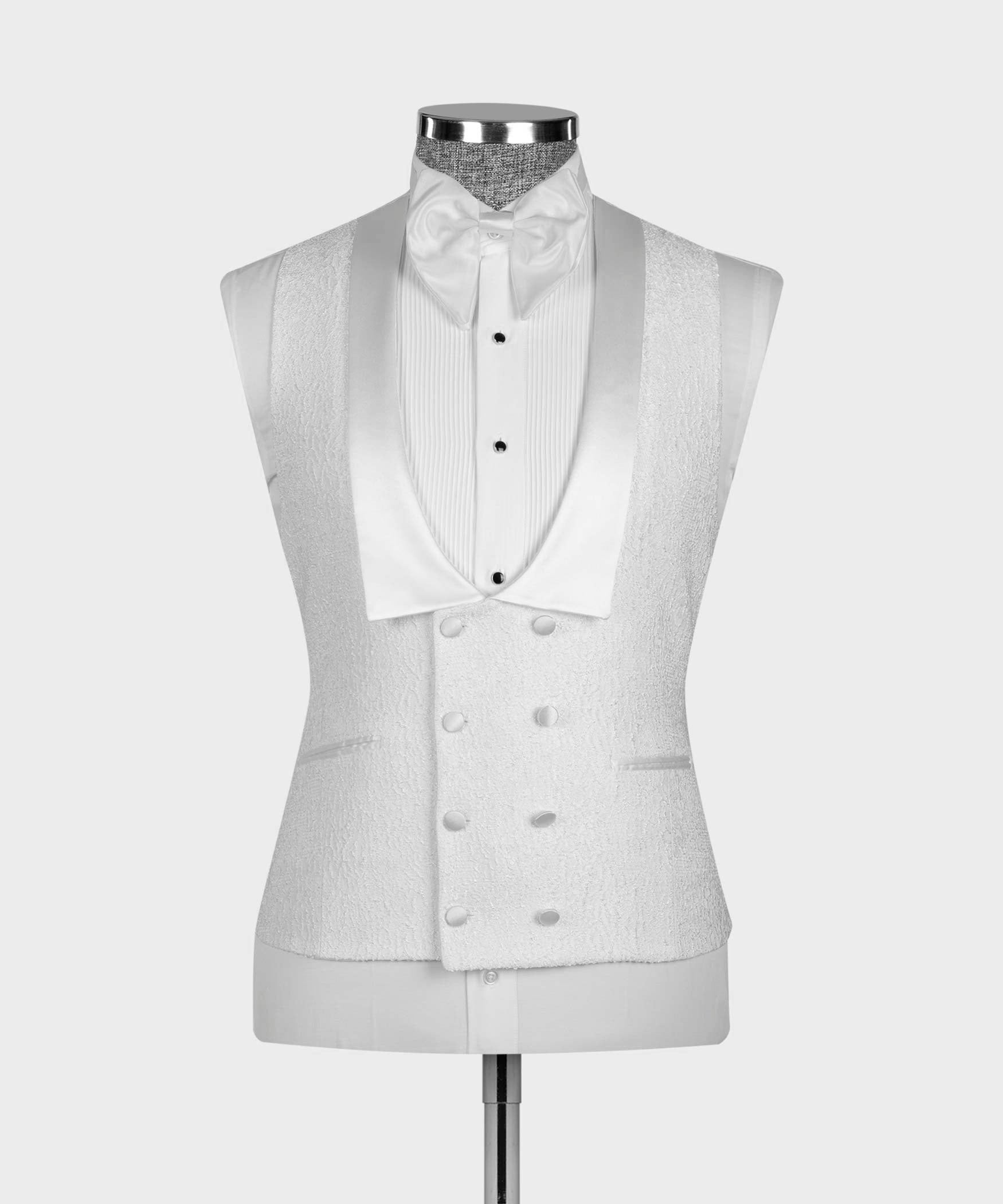 Popular White Jacquard Shawl Lapel Men's Wedding Suits With Waistcoat