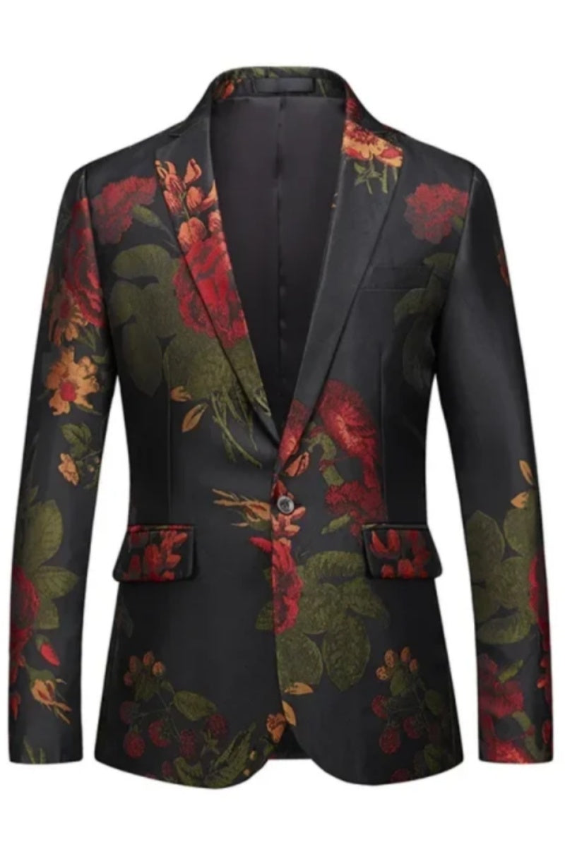 Casual Men Floral Patterns One Button Blazer