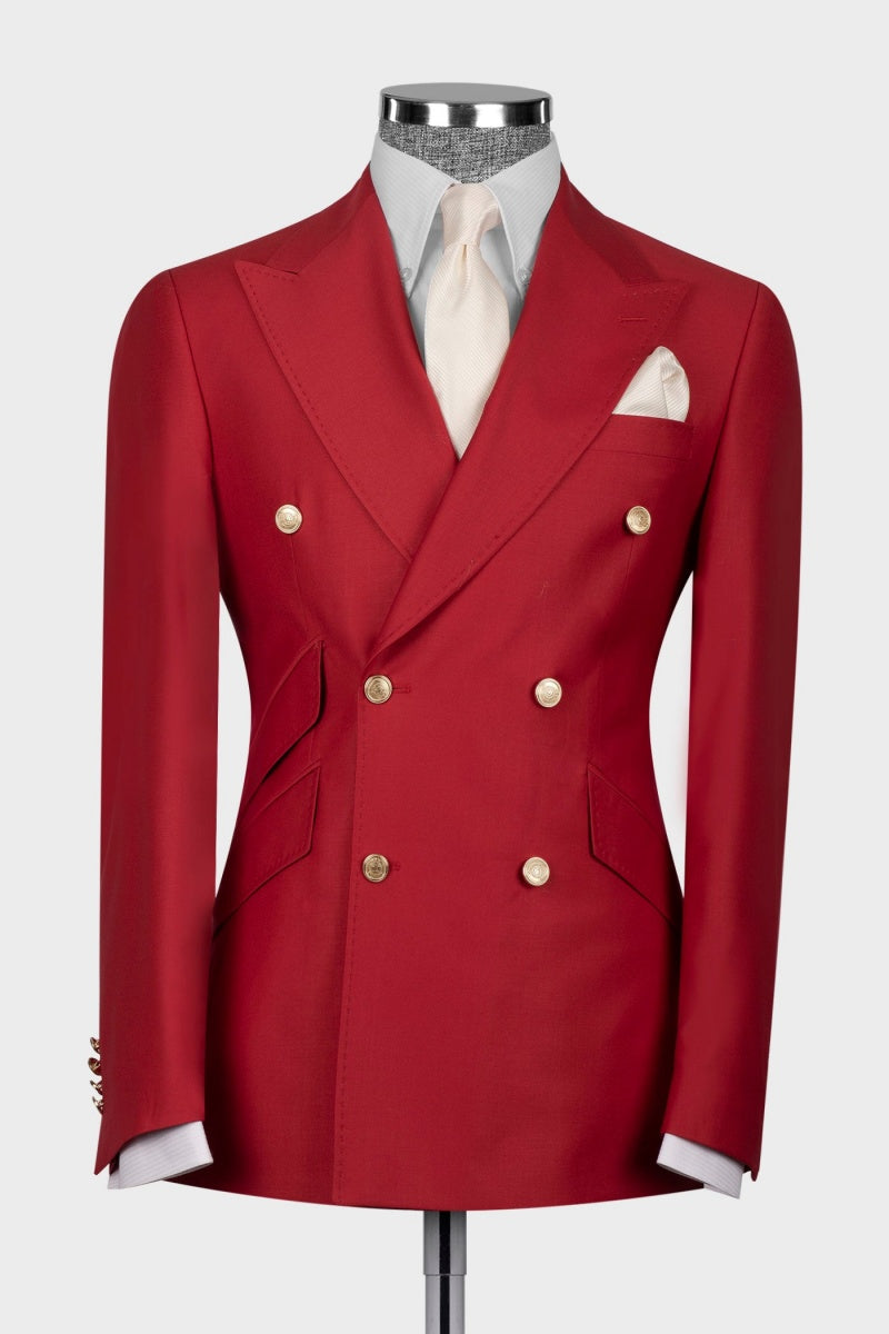 Popular Red Double Breasted Slim Fit Prom Men Suits