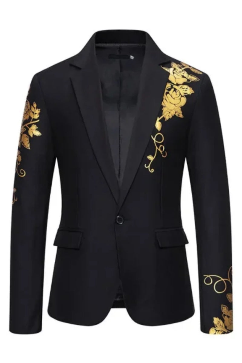 Modern Golden Printed Slim Fit Men Blazer