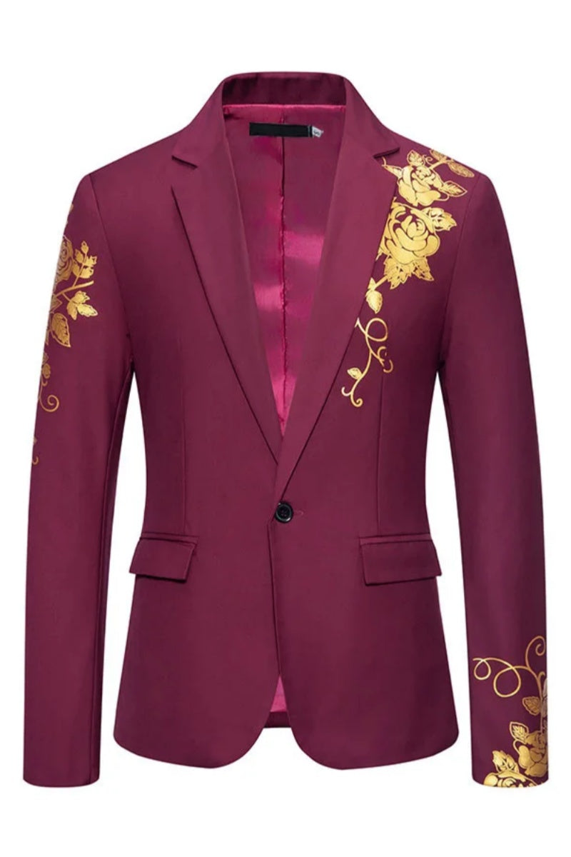 Modern Golden Printed Slim Fit Men Blazer
