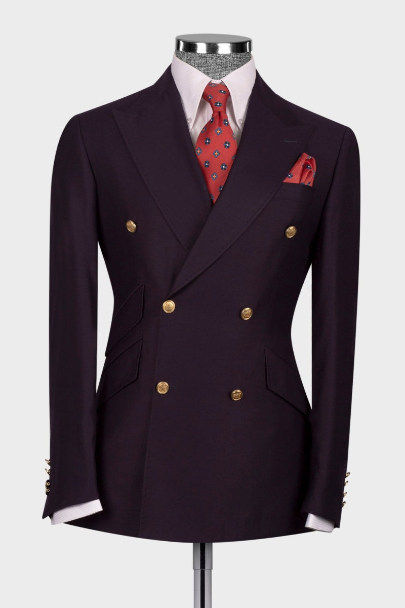 Close Fitting Burgundy Newest Double Breasted Men Suits