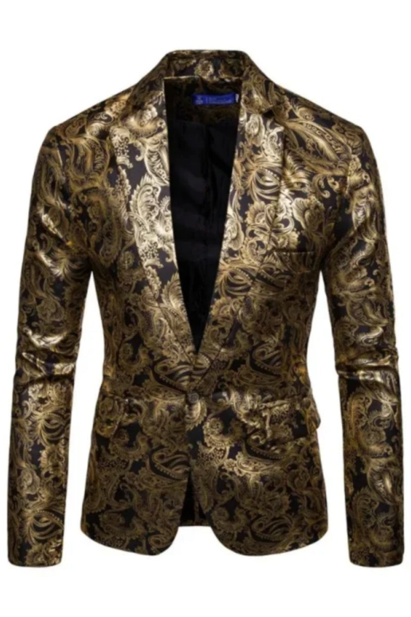 New Men Slim Shiny Bronzing Printed Blazer