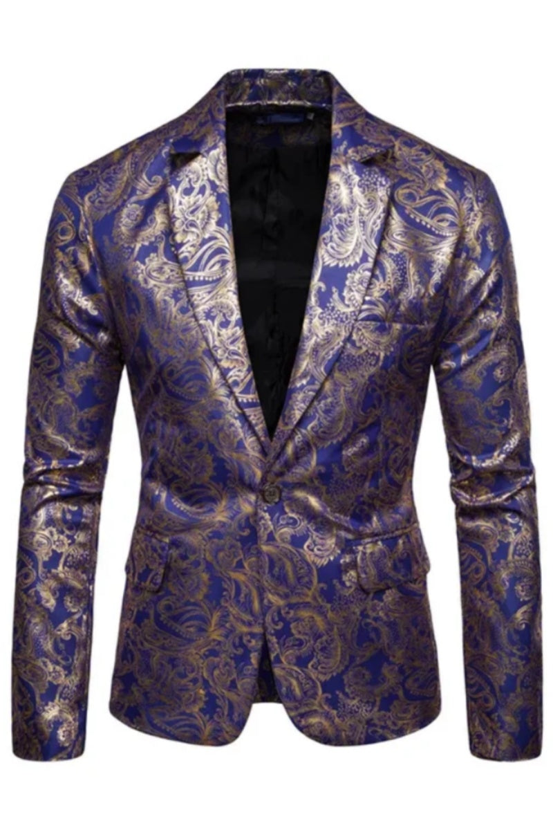 New Men Slim Shiny Bronzing Printed Blazer