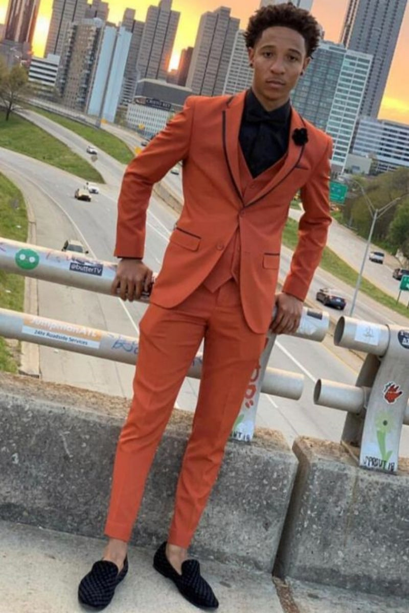 Fashion Orange 3 Pieces Notched Lapel Men's Prom Suits