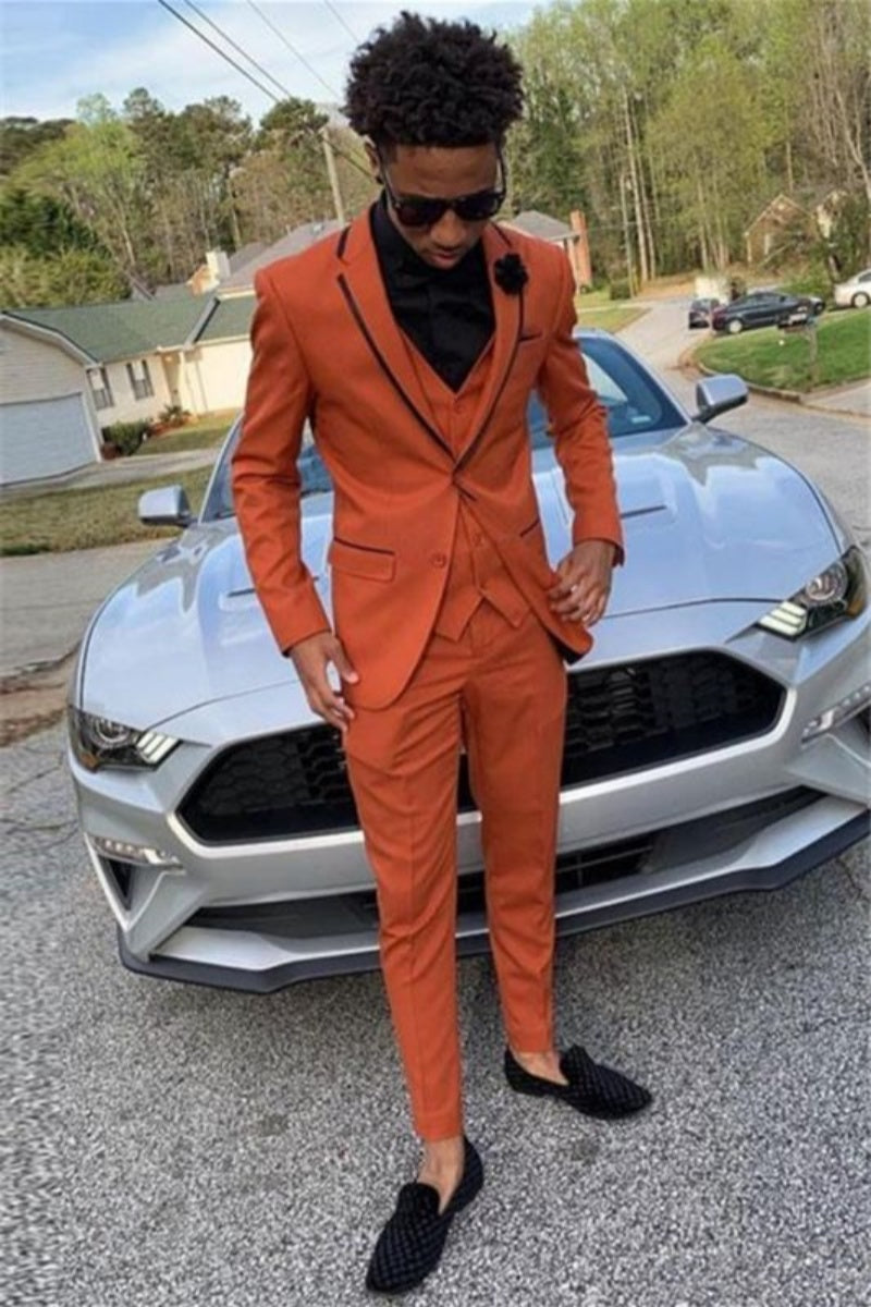 Fashion Orange 3 Pieces Notched Lapel Men's Prom Suits