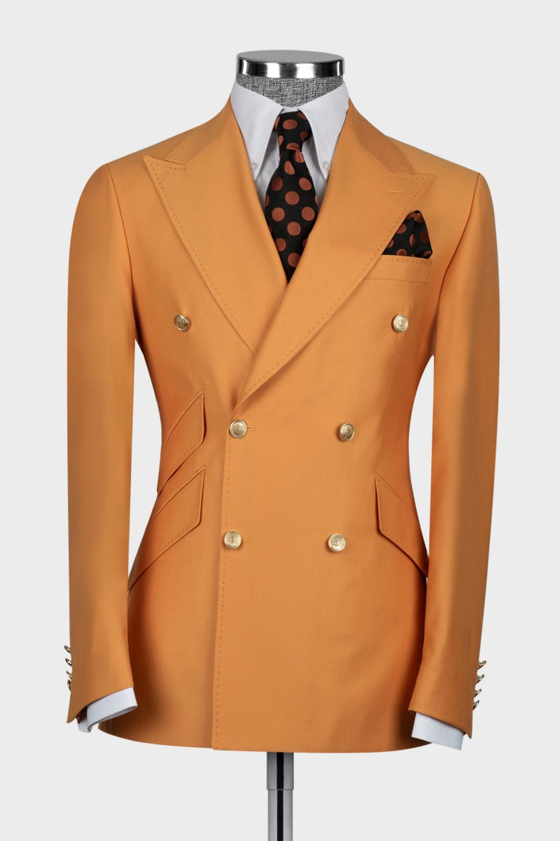 Stylish Orange Double Breasted Slim Fit Men Prom Suits