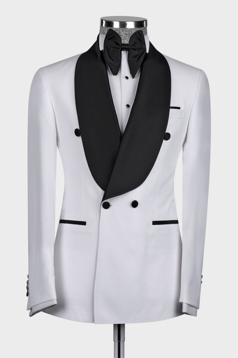 Fancy White Shawl Lapel Double Breasted Wedding Suits For Men