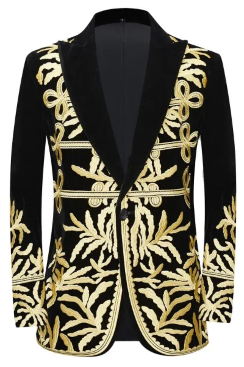 Elegant Embroidered Floral Formal Velvet Blazers