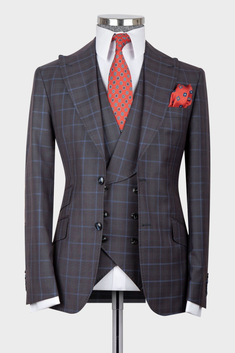 Modern Gray Plaid Newest Formal Suits For Men With Waistcoat