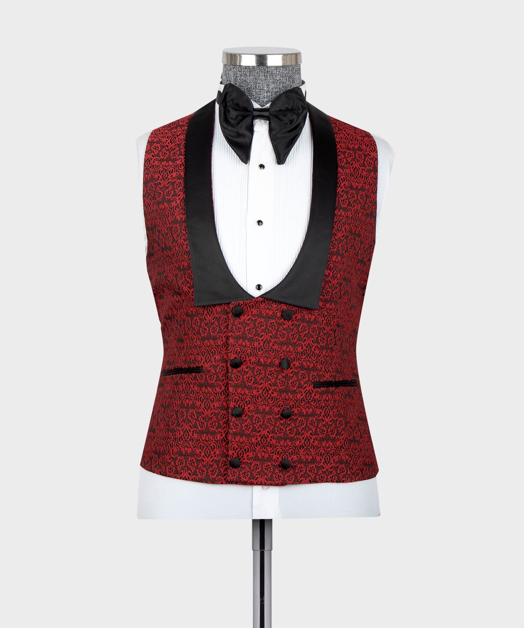 Red Jacquard Shawl Lapel Chic 3 Pieces Wedding Suits For Men
