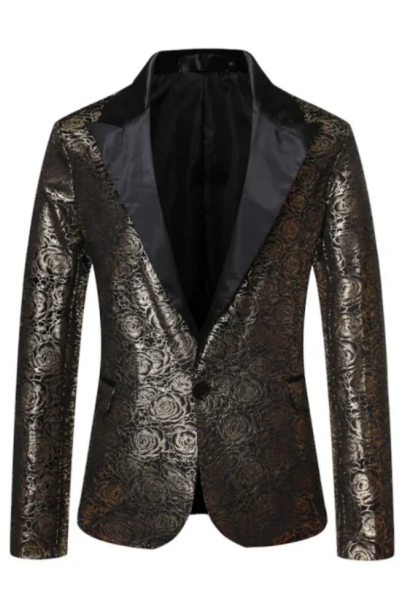 Glamorous Shiny Gold Rose Patchwork Men's Blazer