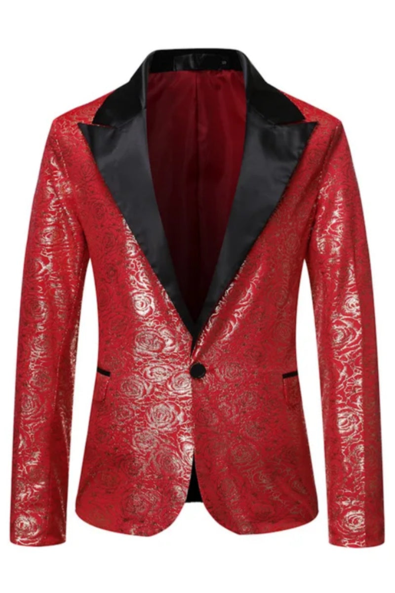Glamorous Shiny Gold Rose Patchwork Men's Blazer
