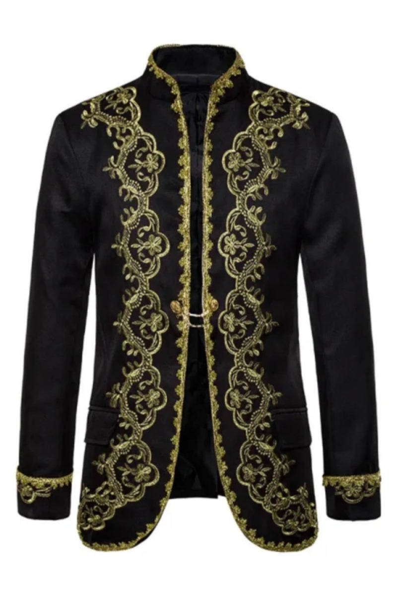 Fancy Embroidery Stand Collar Slim Fit Men Blazer