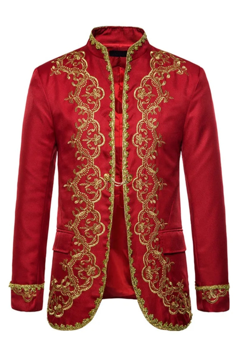Fancy Embroidery Stand Collar Slim Fit Men Blazer