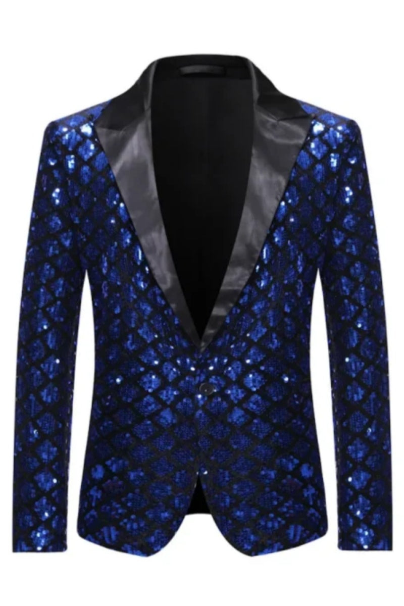 Gorgeous Shiny Sequin Slim Fit Peaked Lapel Men Blazer
