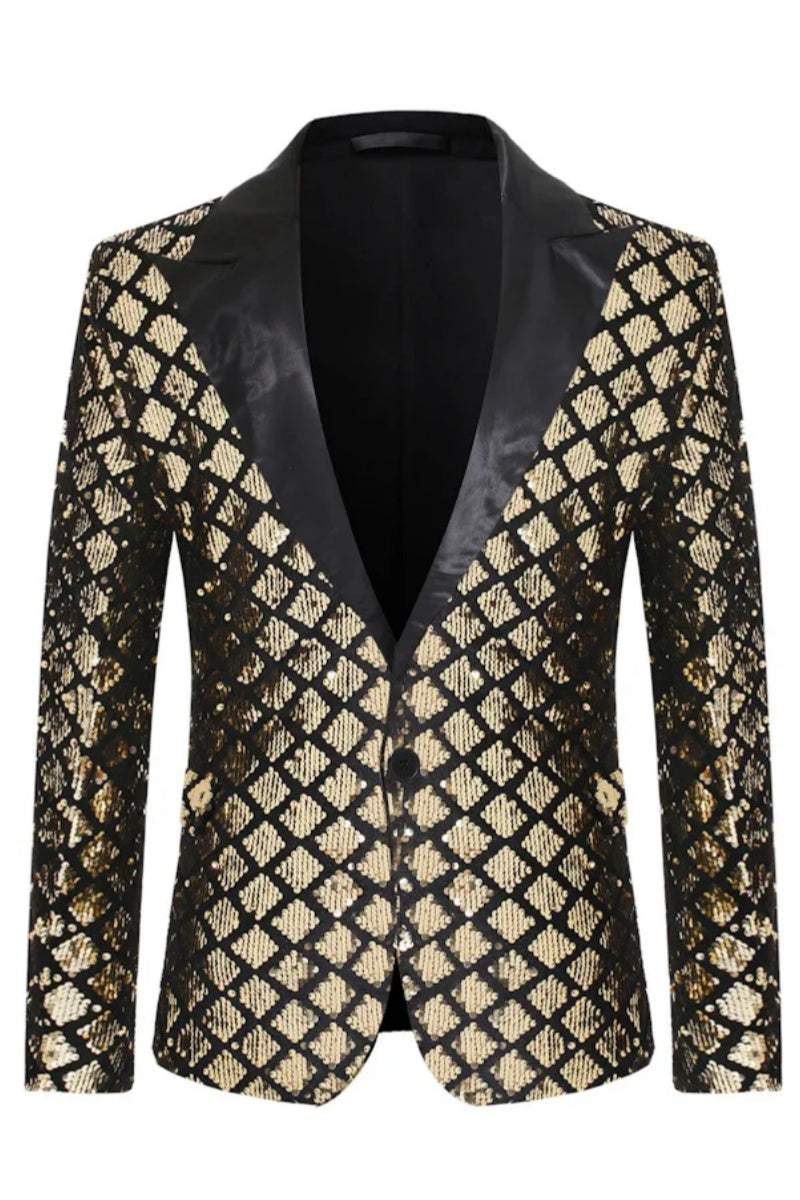 Gorgeous Shiny Sequin Slim Fit Peaked Lapel Men Blazer