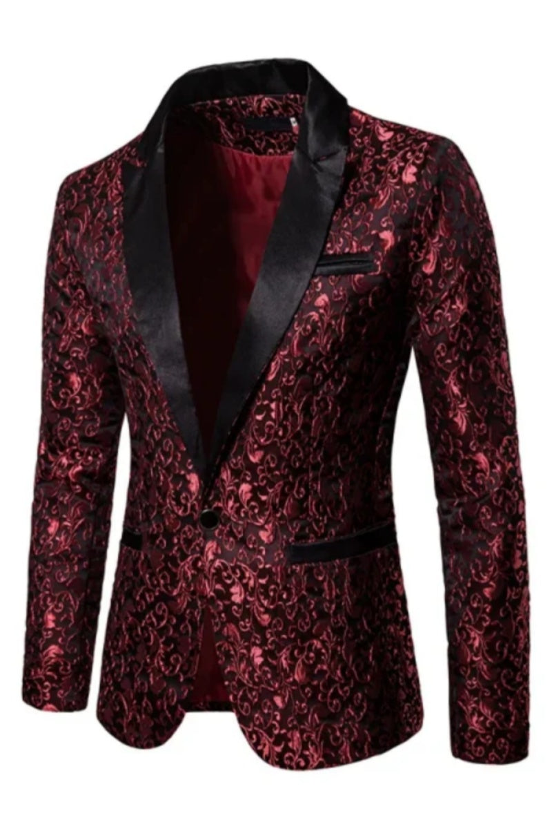 Glamorous Red Floral One Button Jacquard Jacket