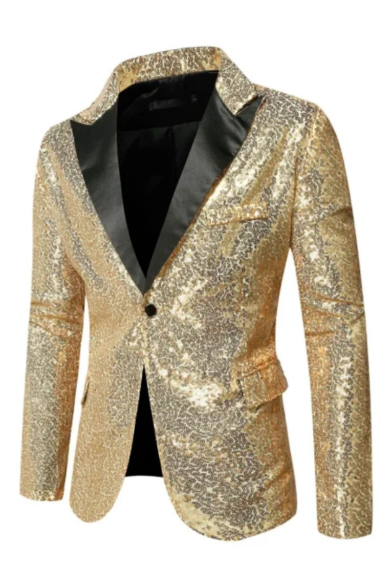 Fashion Shiny Sequins Men Slim Fit One Button Blazer