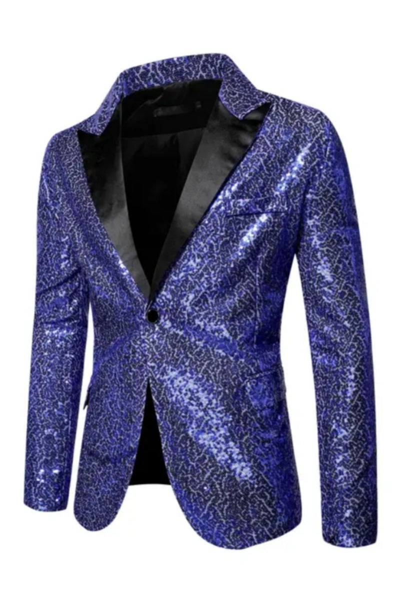 Fashion Shiny Sequins Men Slim Fit One Button Blazer