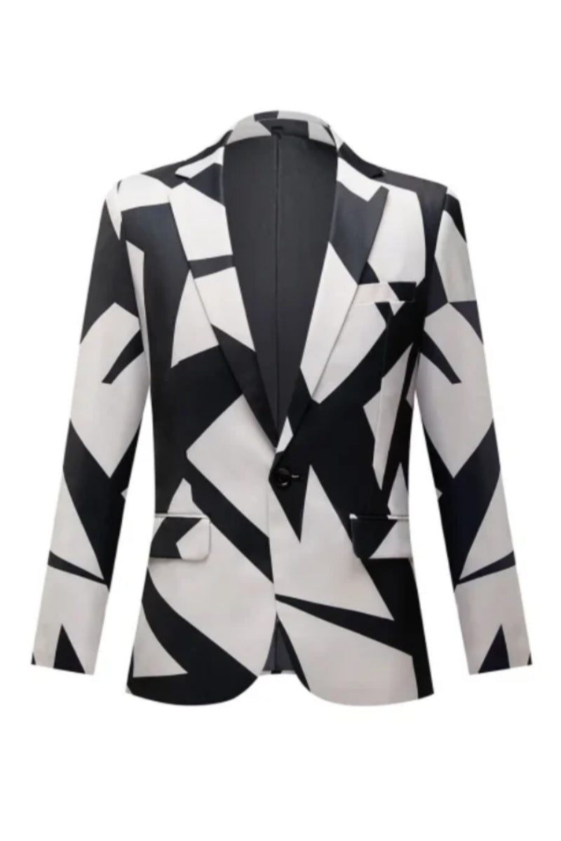 Black White Print Slim Fit Men Jacket