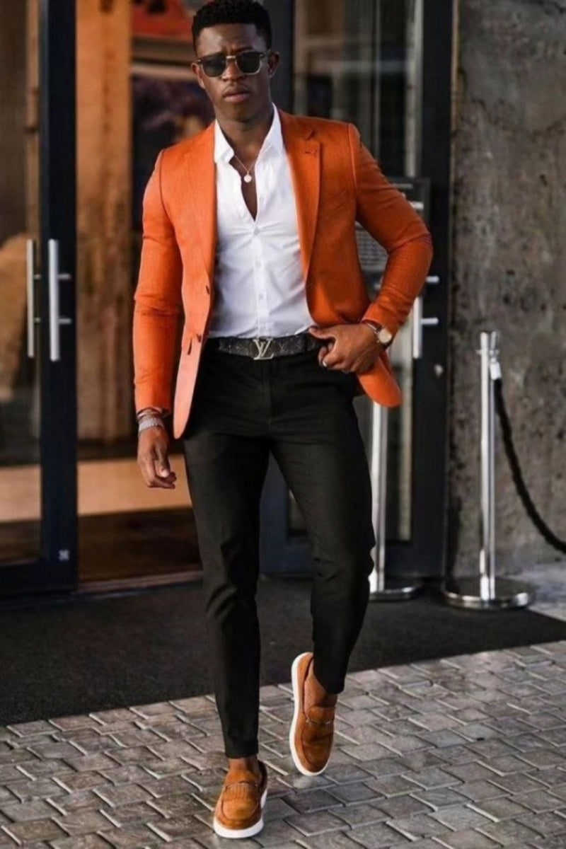Fashion Orange Notched Lapel Close Fitting Prom Men Suits