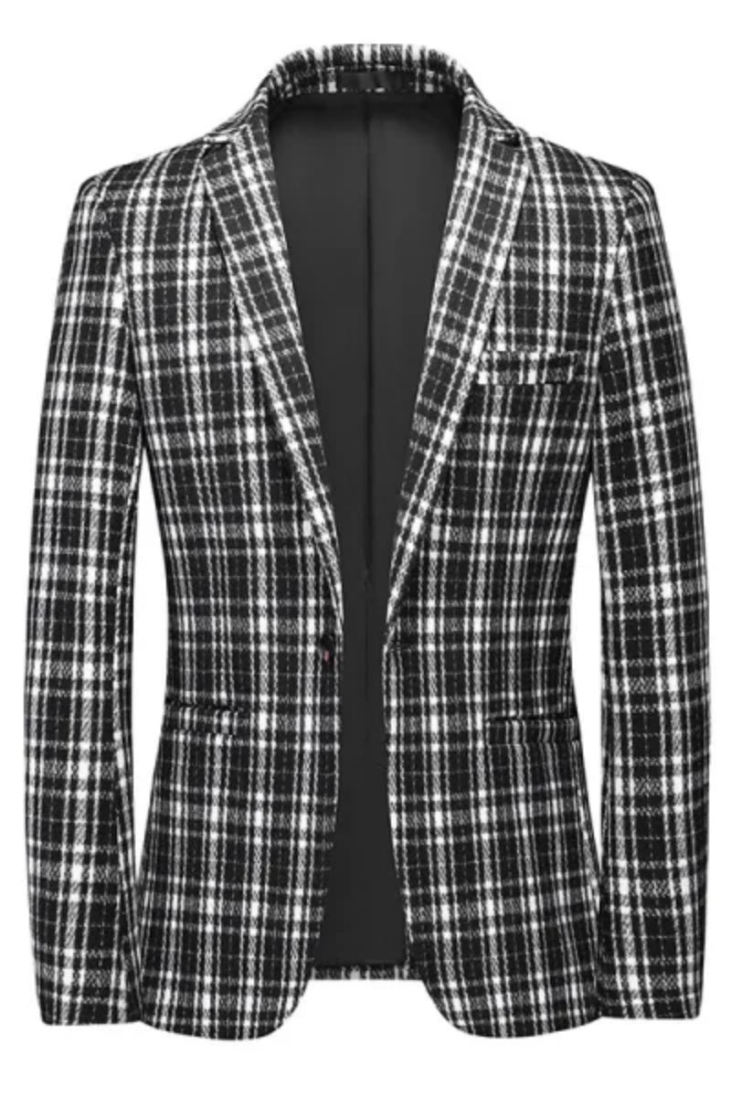 Fancy Plaid Slim Fit One Button Men Blazers